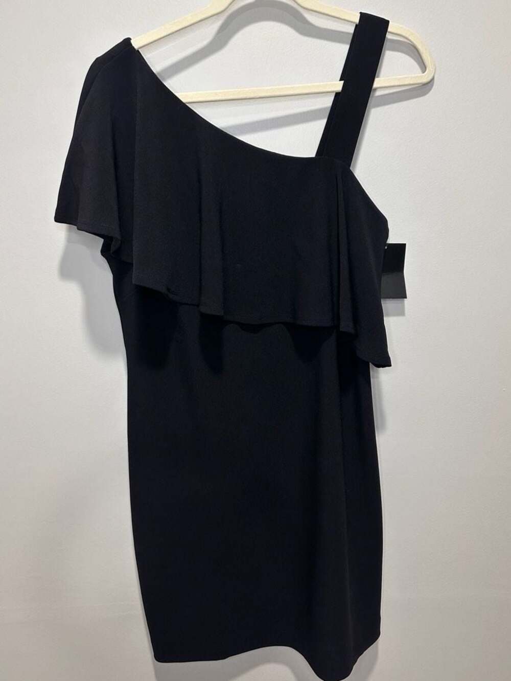 Boston Proper Womens Black Ruffle Shoulder Cocktail Dress, Sz M